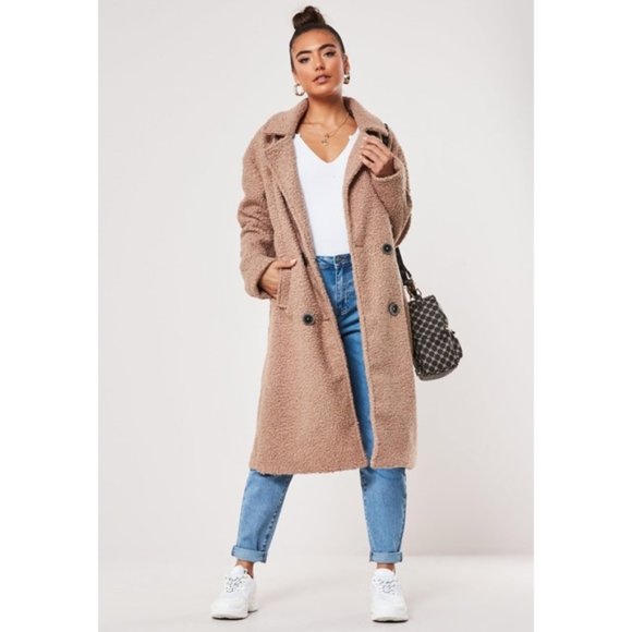 Missguided Jackets & Blazers - Missguided Tan Camel Boucle Cocoon Coat Jacket